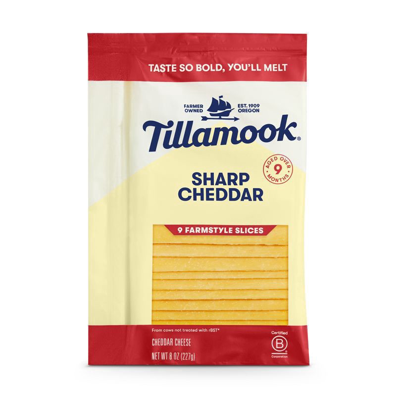 slide 1 of 5, Tillamook Farmstyle Sharp Cheddar Cheese Slices 9 ea, 9 ct