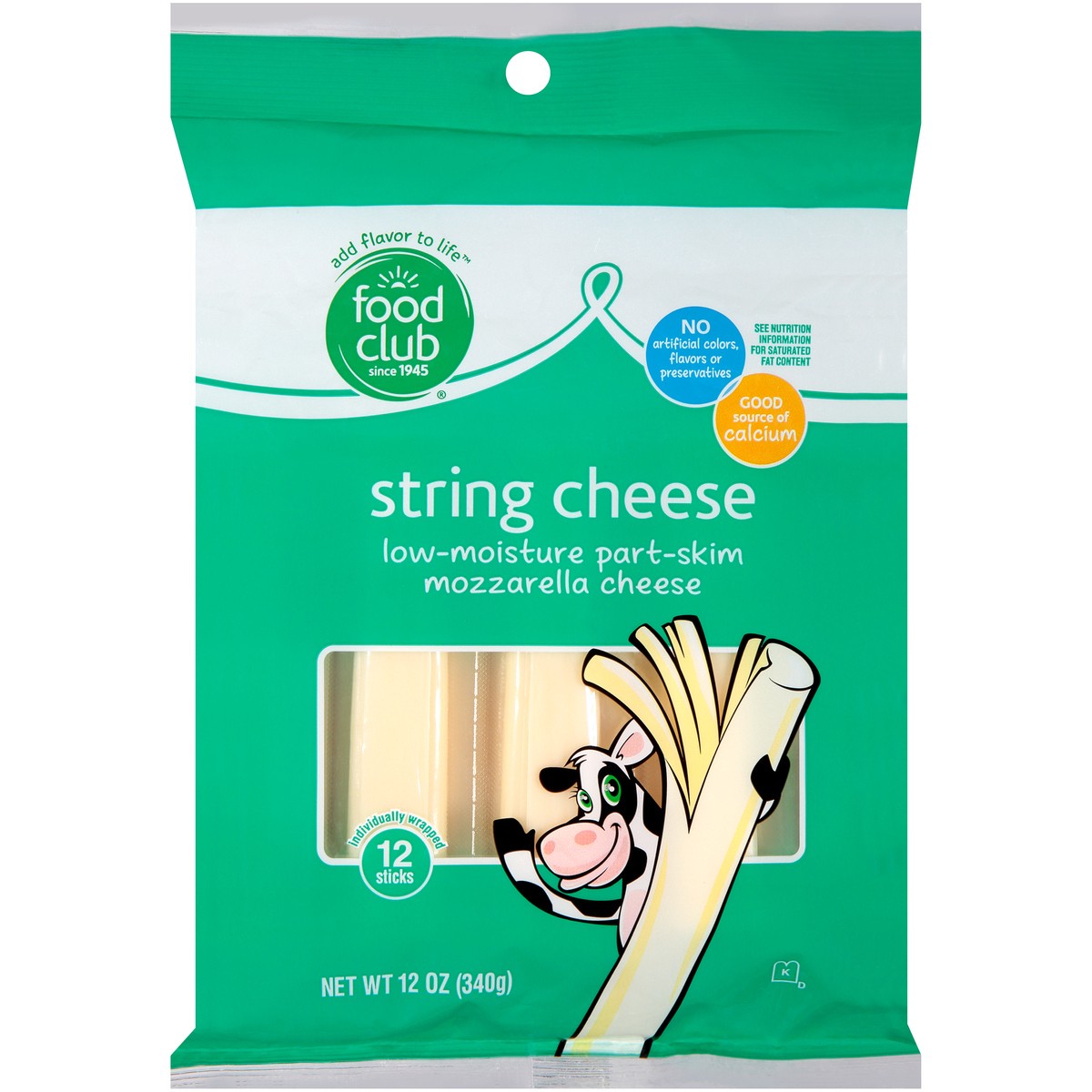 slide 1 of 11, Food Club Mozzarella Low-Moisture Part-Skim String Cheese, 12 oz