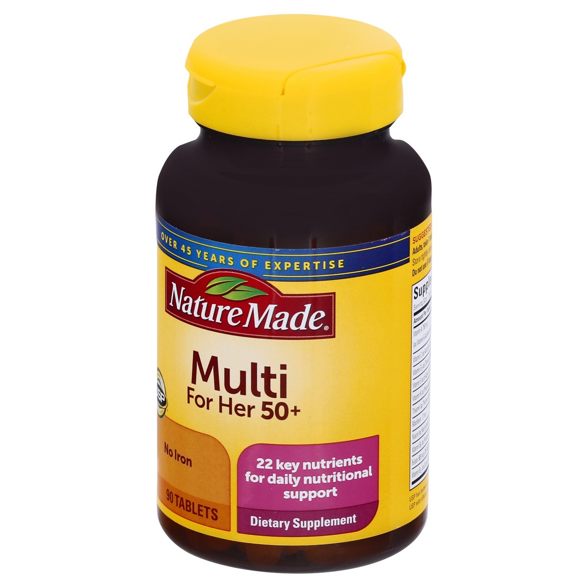 slide 8 of 9, Nature Made Multivitamin For Her 50+ with No Iron, Womens Multivitamin for Daily Nutritional Support, Multivitamin for Women, 90 Tablets, 90 Day Supply, 90 ct