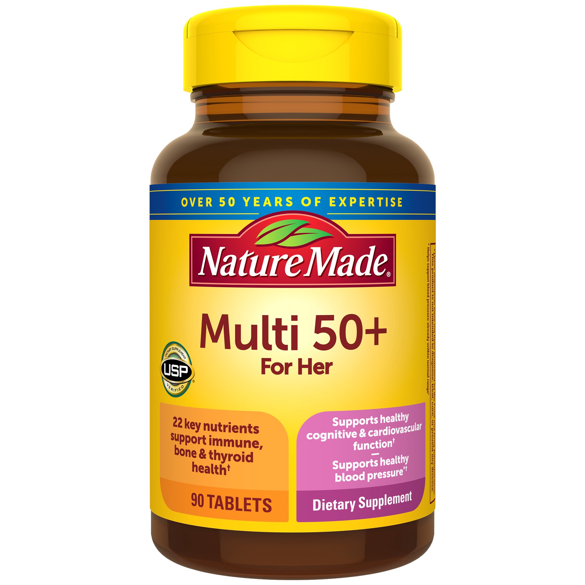 slide 1 of 9, Nature Made Multivitamin For Her 50+ with No Iron, Womens Multivitamin for Daily Nutritional Support, Multivitamin for Women, 90 Tablets, 90 Day Supply, 90 ct