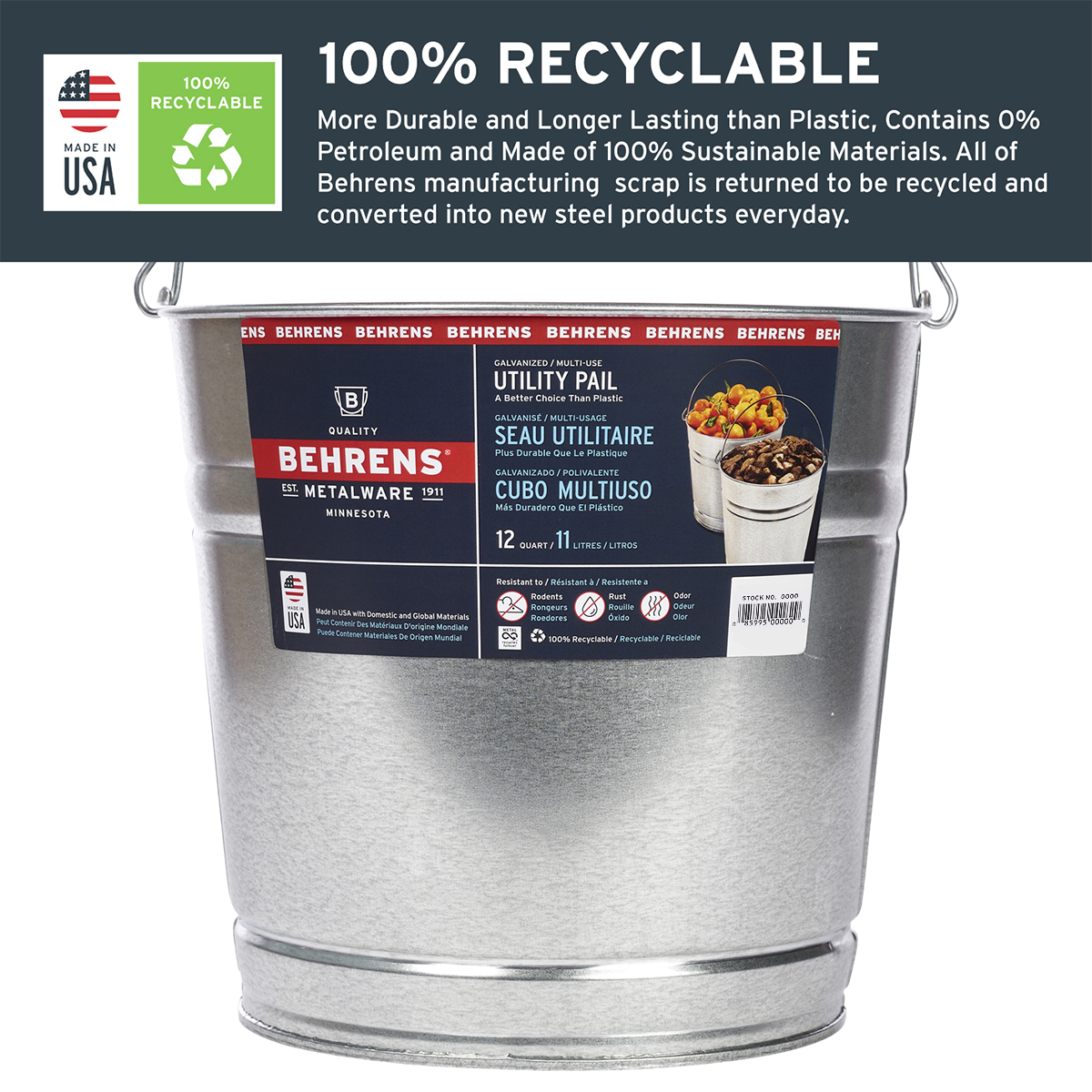 slide 3 of 6, Behrens 12 -Quart BPA-Free Metal General bucket, 1 ct