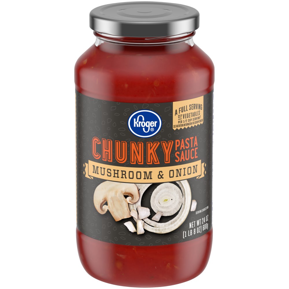 slide 1 of 4, Kroger Chunky Mushrooms & Onions Spaghetti Sauce, 24 oz