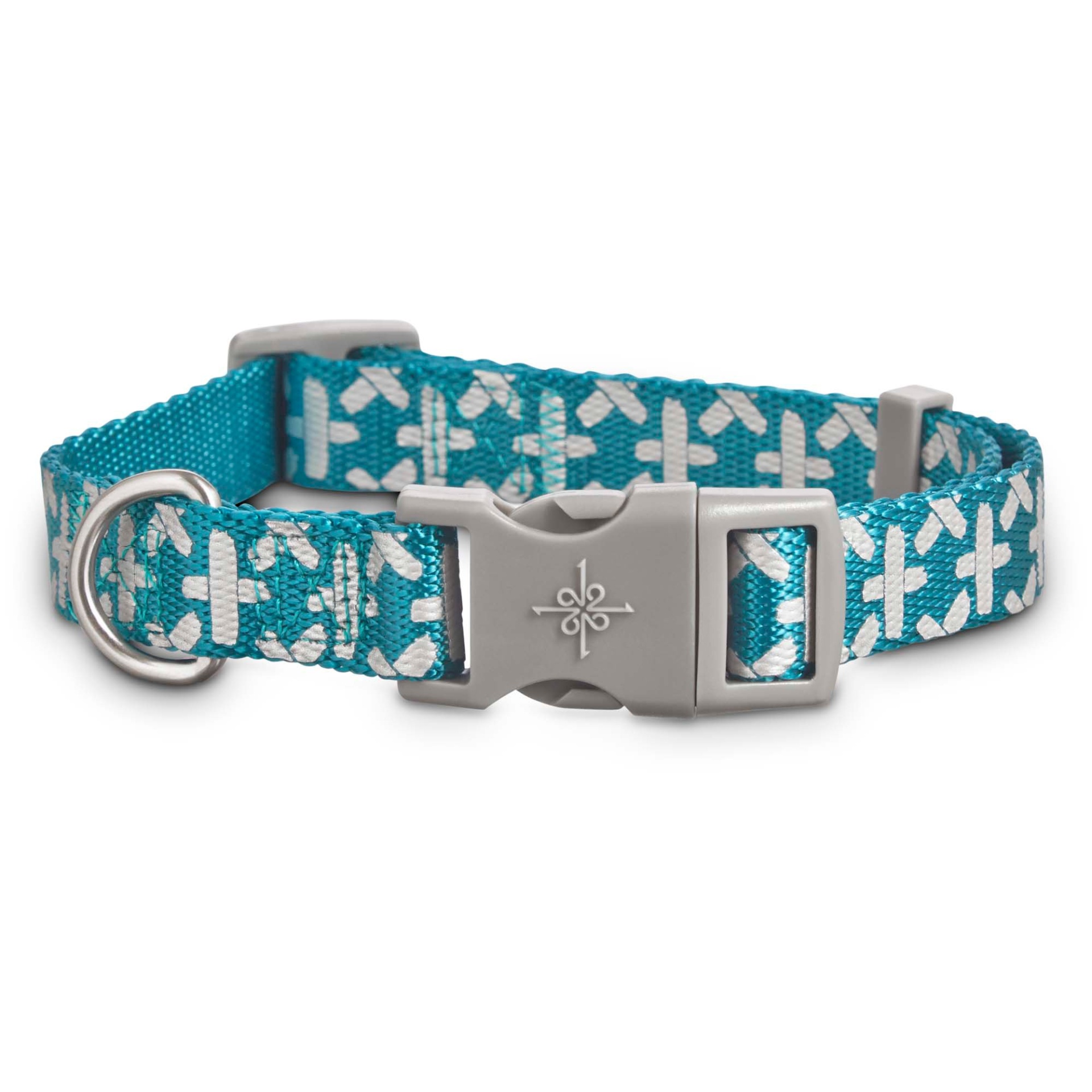 slide 1 of 1, Good2Go Reflective Teal Abstract Weave Dog Collar, MED