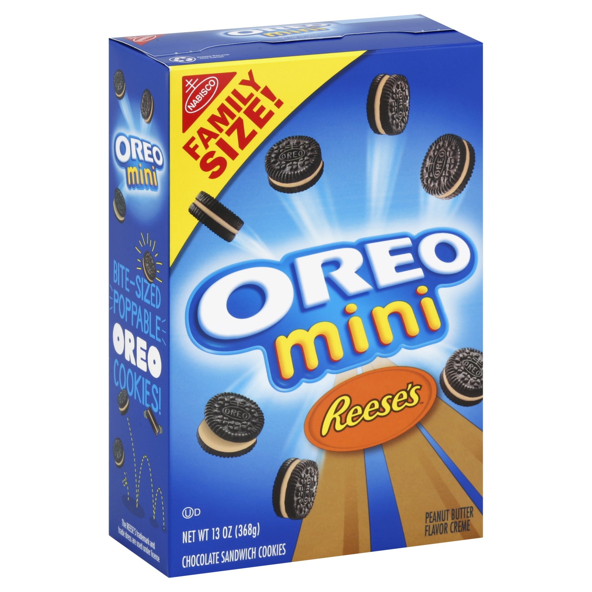 slide 1 of 1, Oreo Mini Reese's Chocolate Sandwich Cookies Family Size, 13 oz