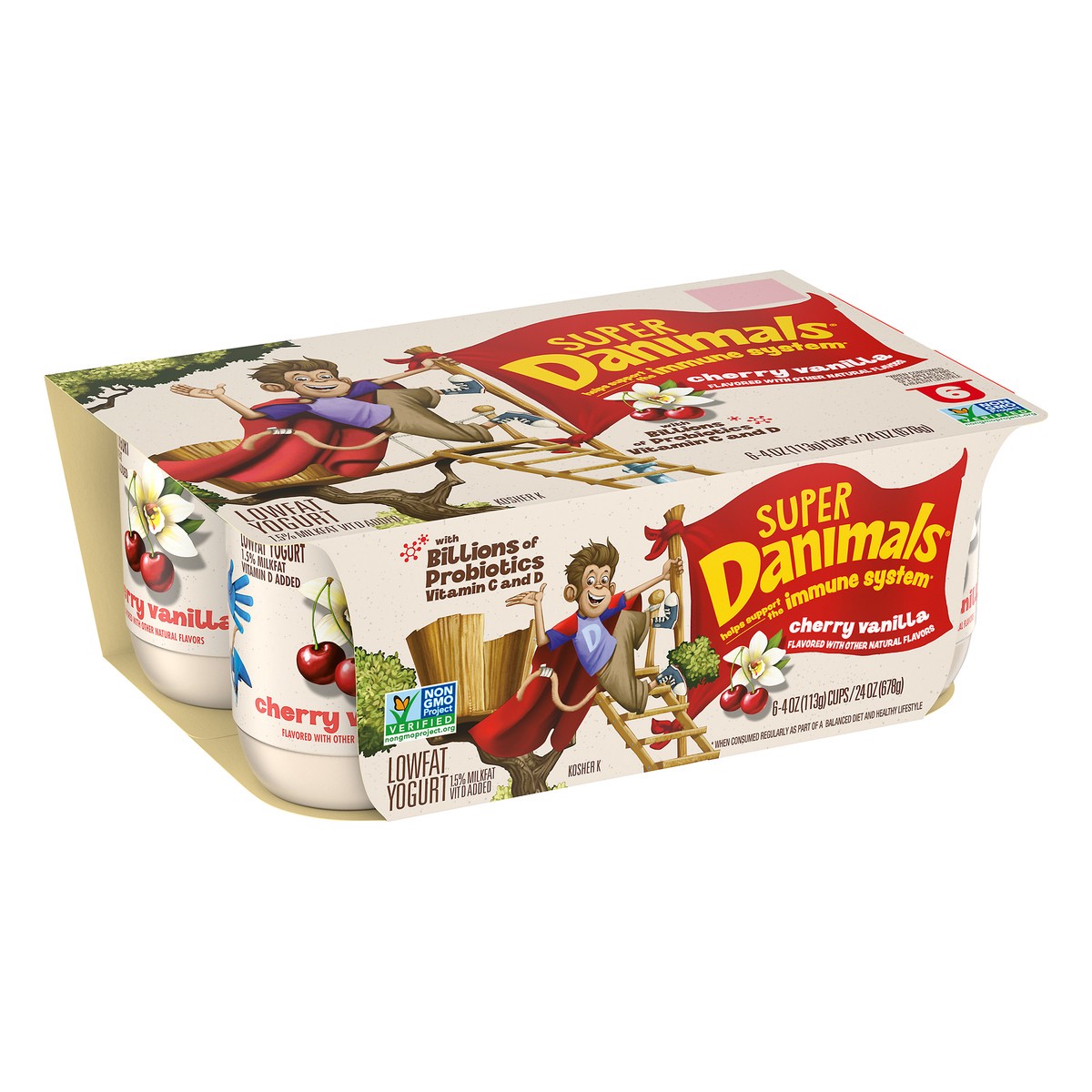 slide 2 of 10, Super Danimals Low Fat Cups Cherry Vanilla Yogurt 6 ea, 6 ct