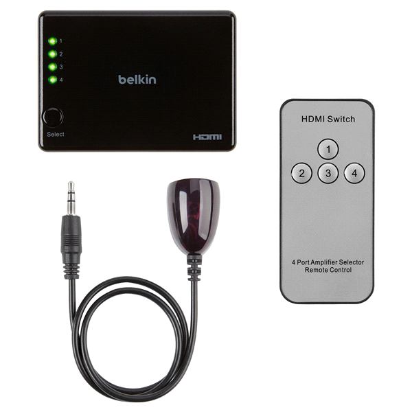 slide 1 of 1, Belkin 4-Way HDMI Switch with Wireless Remote, 1 ct