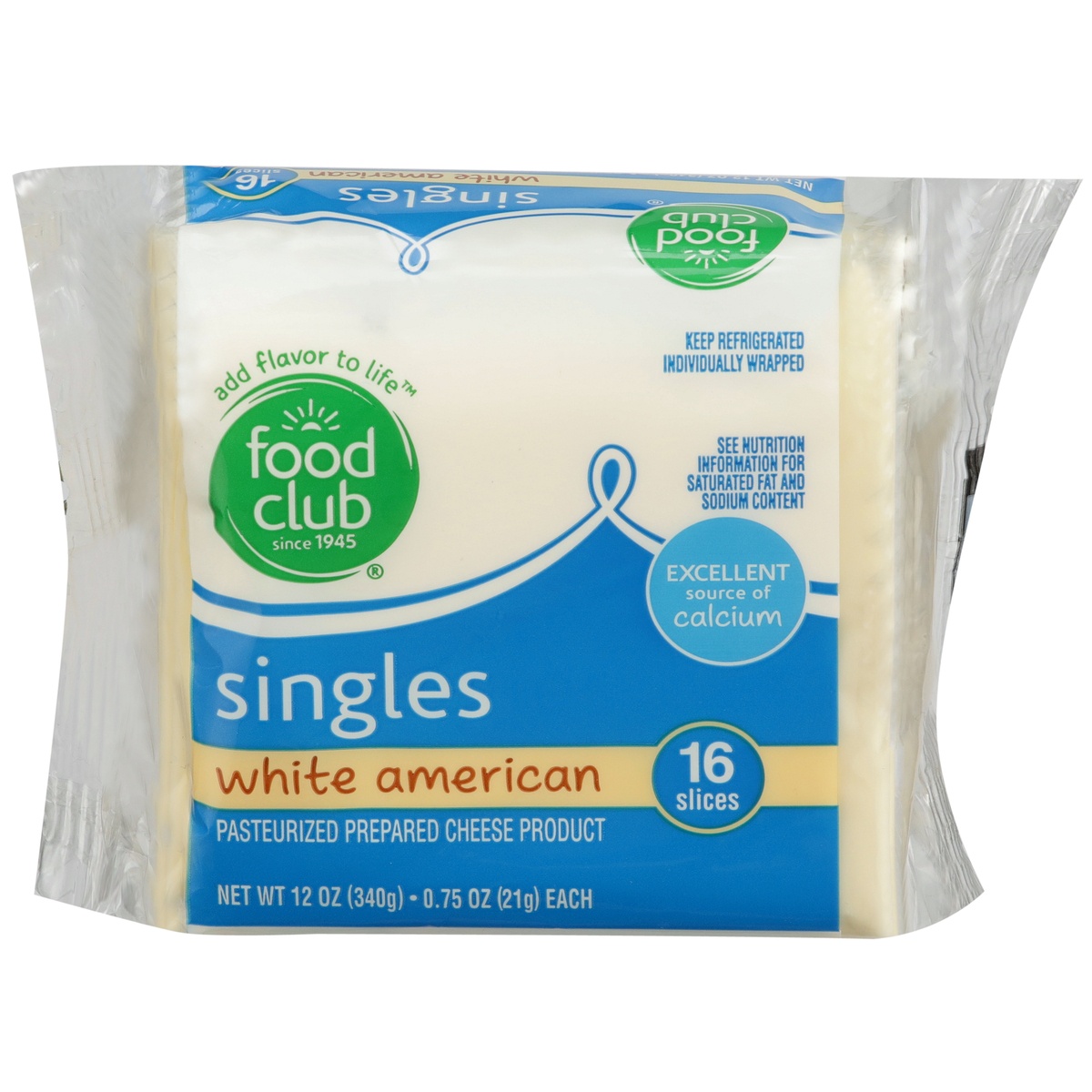 slide 1 of 1, Food Club White American Pasteurized Prepared Cheese Product Singles, 12 oz