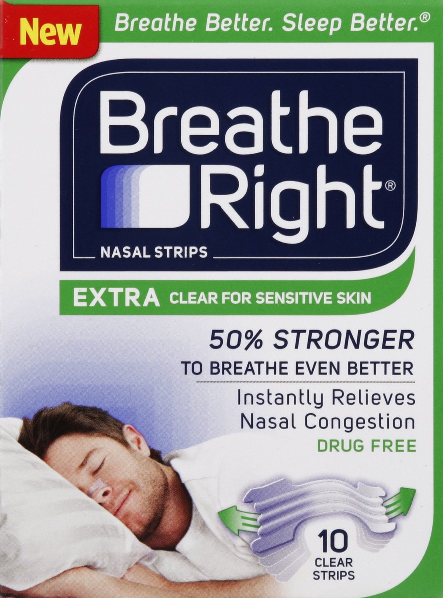 slide 4 of 5, Breathe Right Nasal Strips - Extra Clear For Sensitive Skin, 10 ct