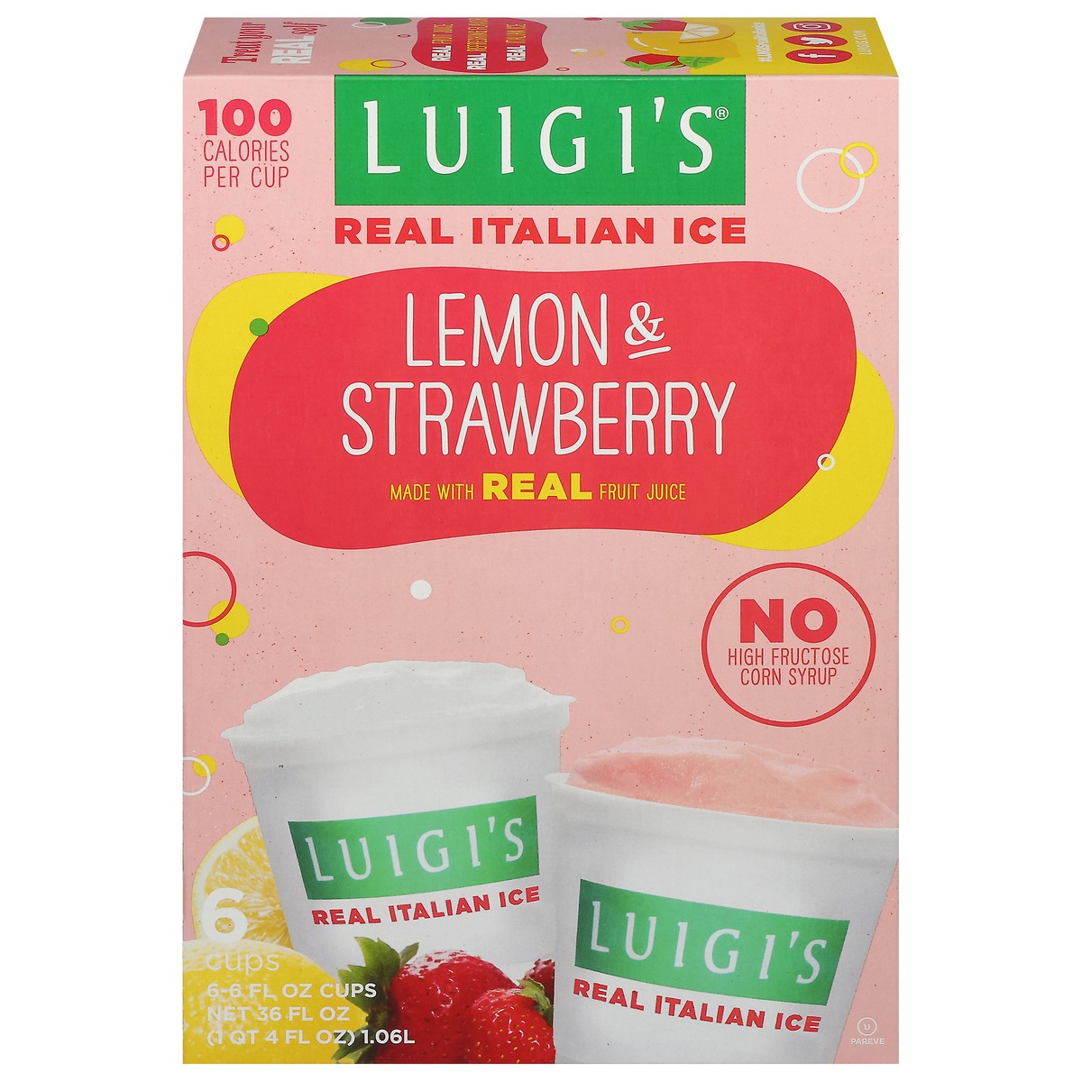 slide 1 of 9, Luigi's Lemon & Strawberry Real Italian Ice 6 - 6 fl oz Cups, 6 ct