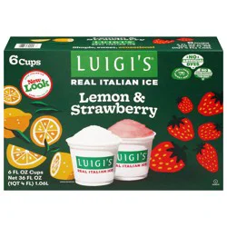 Luigi's Lemon & Strawberry Real Italian Ice, 6 fl oz, 6 Count, (Frozen)