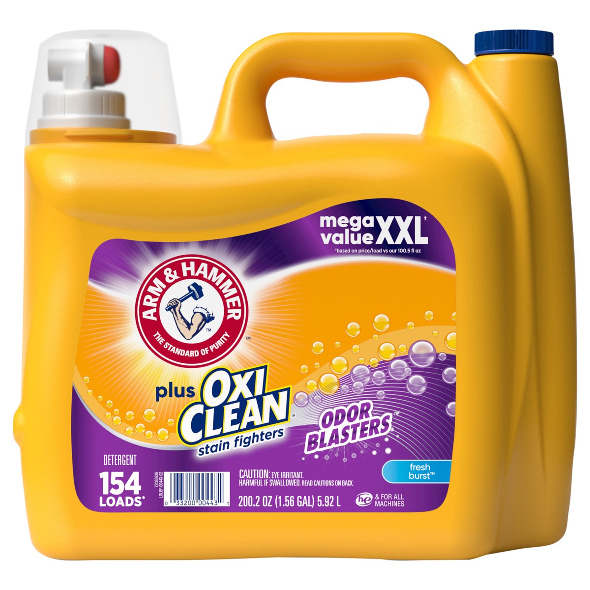 slide 1 of 13, ARM & HAMMER Plus OxiClean with Odor Blasters Liquid Laundry Detergent, Fresh Burst Scent, 200.2 fl oz, 208 oz