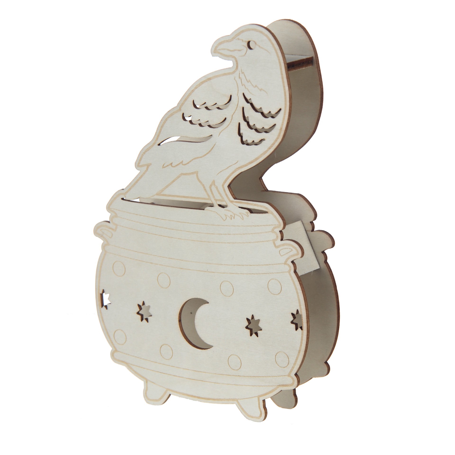 slide 2 of 3, 7.5" Diy Cauldron Led Wood Decor By Make Market, 7.5 in