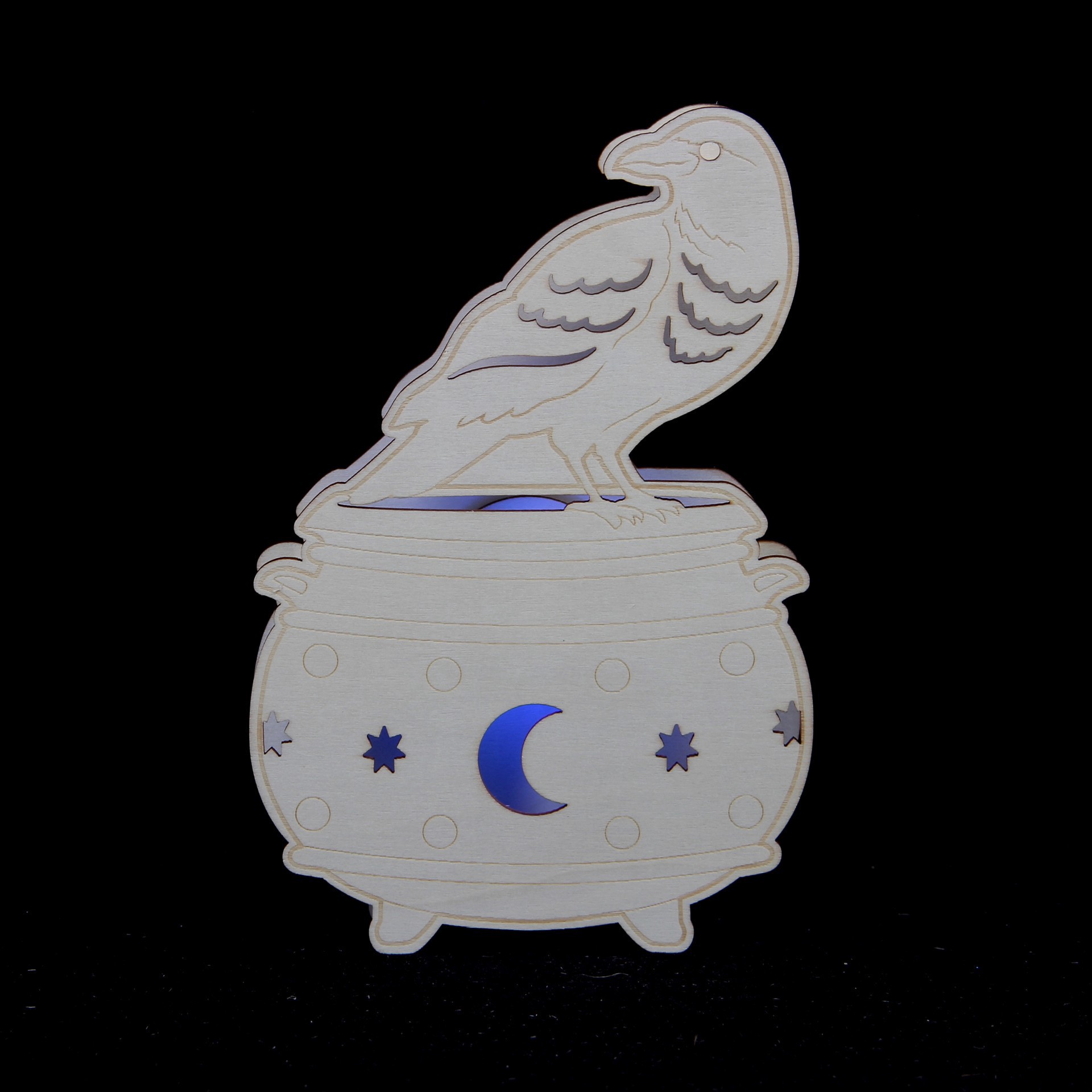 slide 3 of 3, 7.5" Diy Cauldron Led Wood Decor By Make Market, 7.5 in