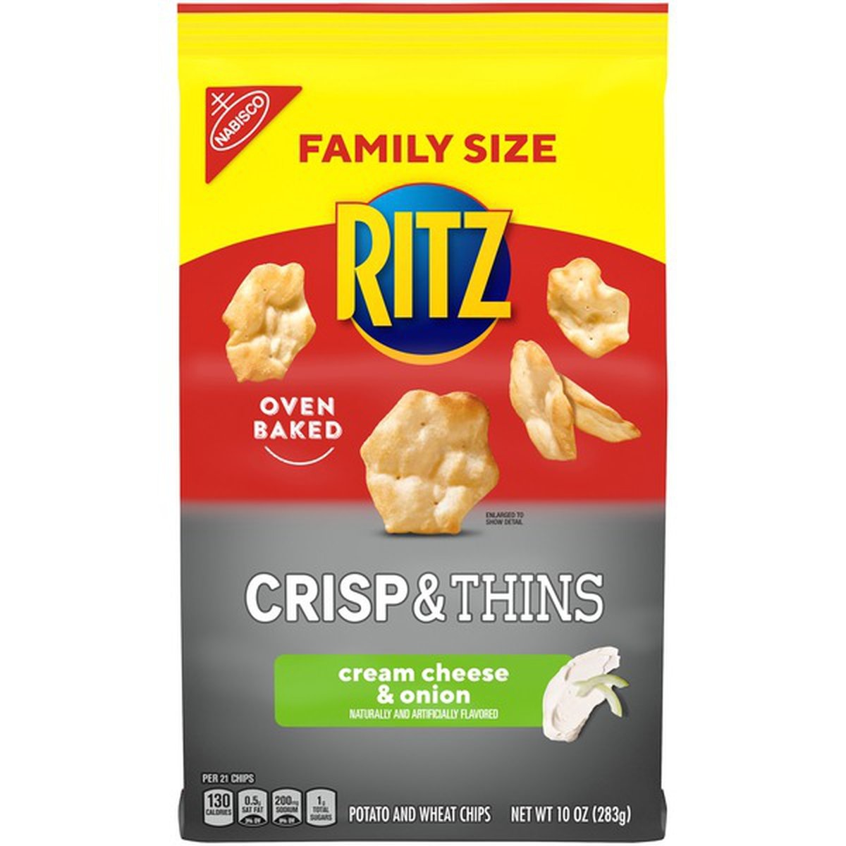 slide 1 of 1, Ritz Crisp & Thins Cream Cheese & Onion Chips, 10 oz