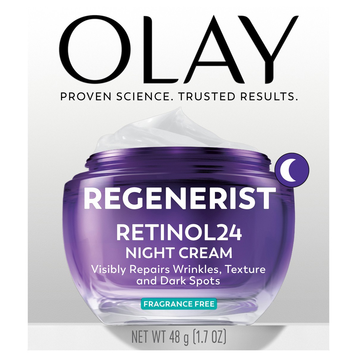 slide 1 of 2, Olay Regenerist Retinol 24 Night Cream for Women, Anti-Aging Moisturizer, Fragrance-Free, Non-Greasy, Anti-Wrinkle, Hydrating Skin Care with Triple Collagen Peptide, 1.7 oz
