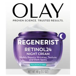 Olay Regenerist Retinol 24 Night Cream for Women, Anti-Aging Moisturizer, Fragrance-Free, Non-Greasy, Anti-Wrinkle, Hydrating Skin Care with Triple Collagen Peptide