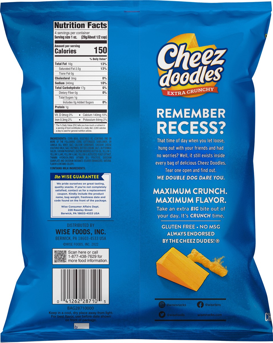 slide 2 of 7, Wise Cheez Doodles Extra Crunchy Cheddar Corn Snacks 4 oz, 4 oz