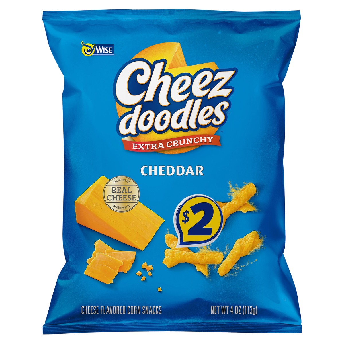 slide 1 of 7, Wise Cheez Doodles Extra Crunchy Cheddar Corn Snacks 4 oz, 4 oz