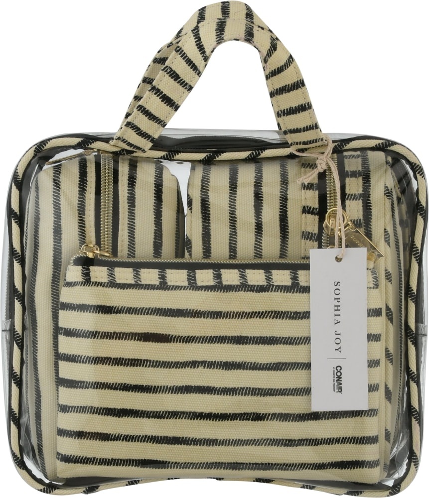 slide 1 of 4, Sophia Joy Striped Makeup Tote Bag, 4 ct