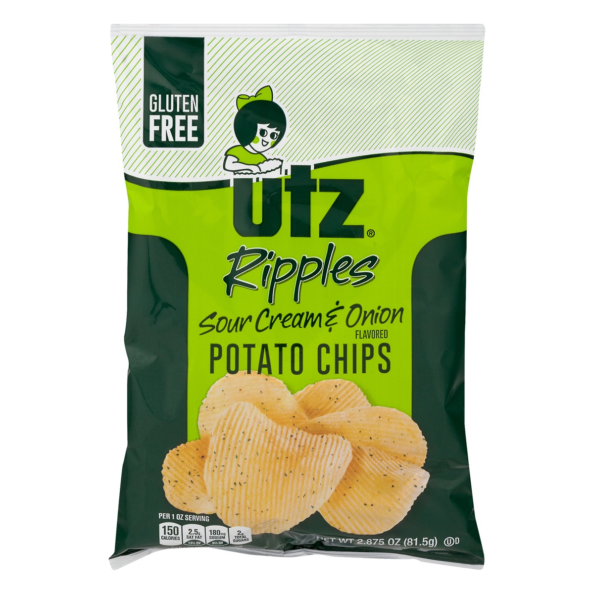 slide 1 of 1, Utz Sour Cream And Onion Potato Chips, 2.875 oz