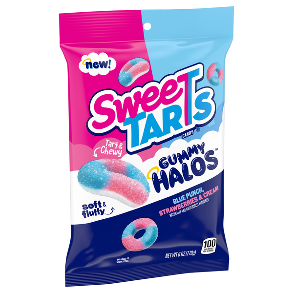 slide 1 of 1, SweeTARTS Blue Punch, Strawberries & Cream Gummy Halos 6 oz, 6 oz