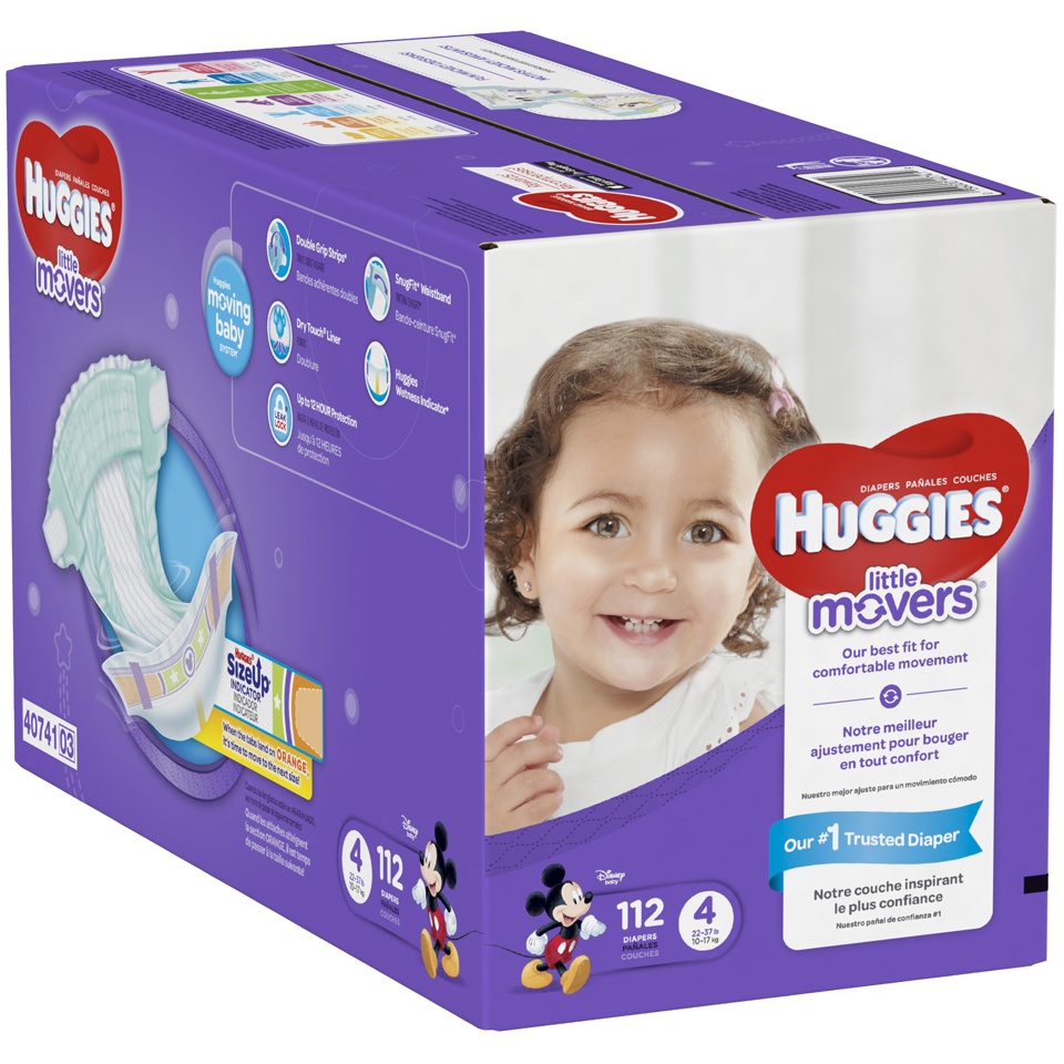 slide 2 of 3, Huggies Little Movers Diapers Size 4, 112 ct