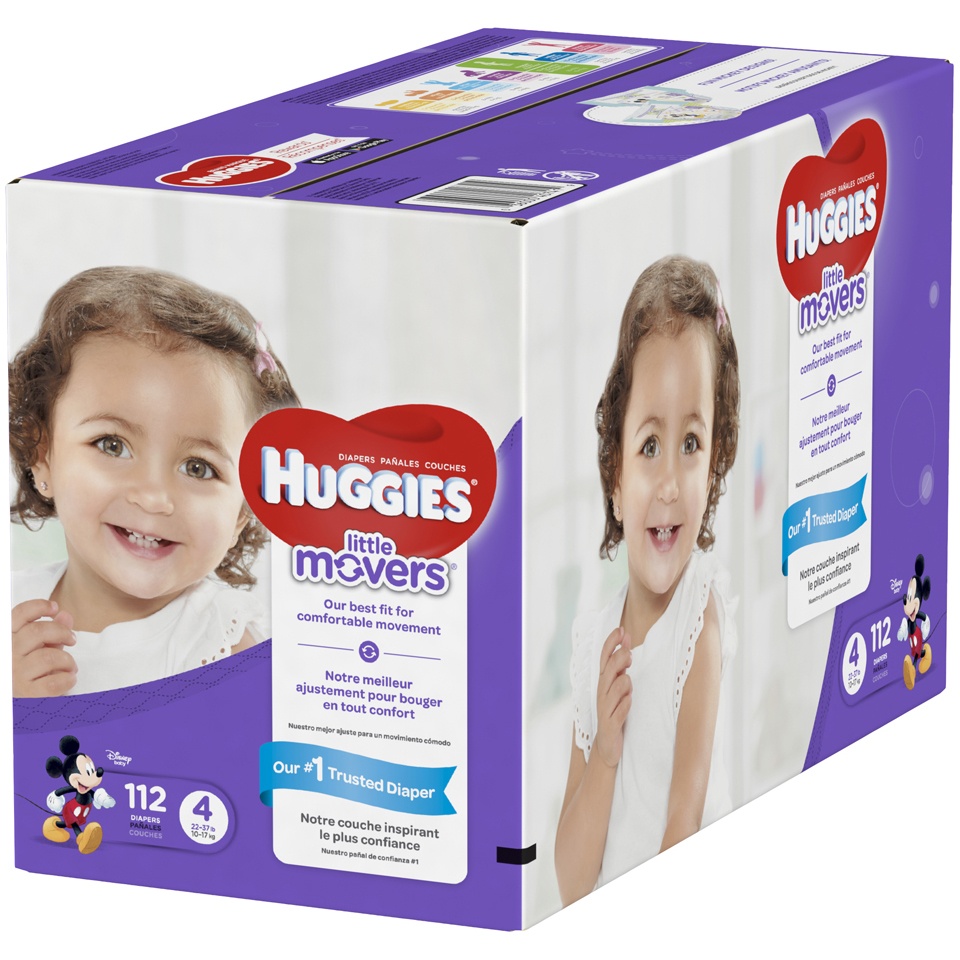 slide 3 of 3, Huggies Little Movers Diapers Size 4, 112 ct