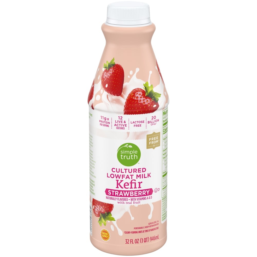 slide 1 of 1, Simple Truth Cultured Lowfat Strawberry Milk Kefir, 32 fl oz