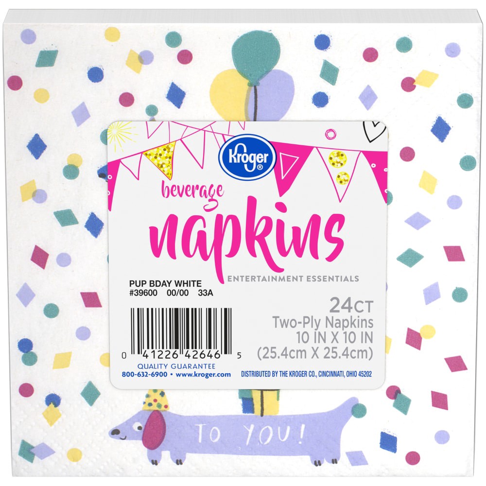 slide 1 of 2, Kroger Entertainment Essentials Pup Birthday Beverage Napkins - White, 24 ct
