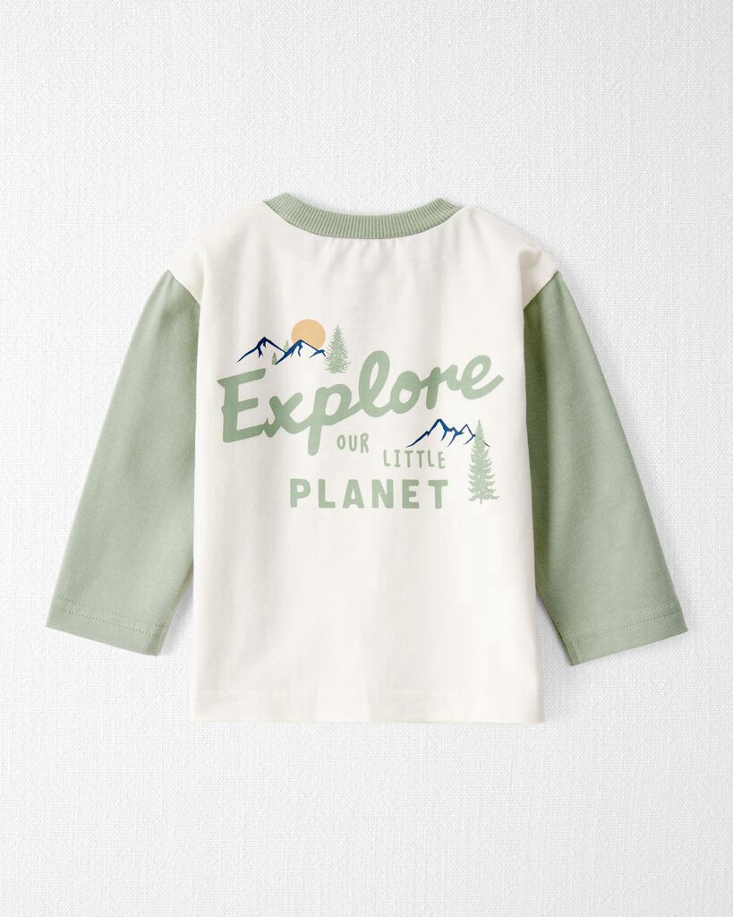 slide 3 of 5, Littleplanet Baby Girl Organic Cotton Let's Explore Long-Sleeve Tee Whitecap, Moss Green 18M, 1 ct