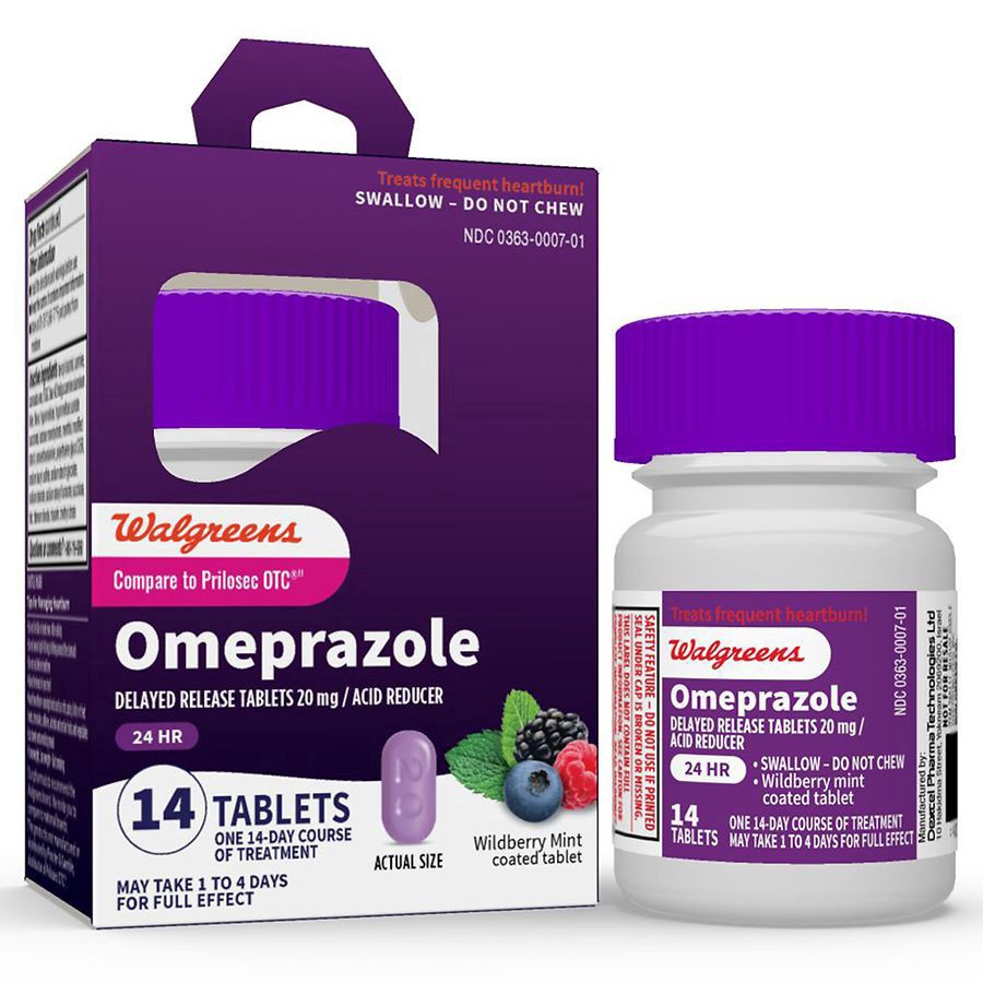 slide 5 of 5, Walgreens Omeprazole Delayed Release Tablets 20 mg, Coated, 14 ct
