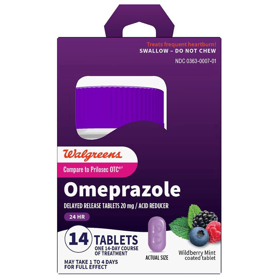 slide 1 of 5, Walgreens Omeprazole Delayed Release Tablets 20 mg, Coated, 14 ct