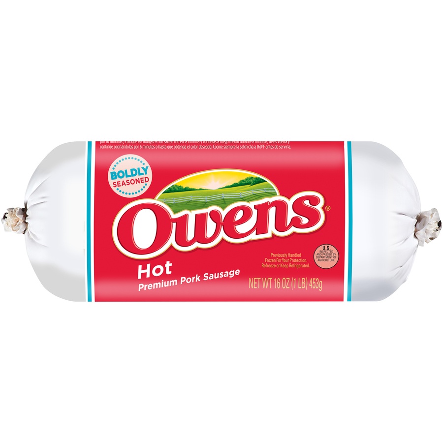 slide 1 of 3, Owens Hot Premium Pork Sausage, 16 oz