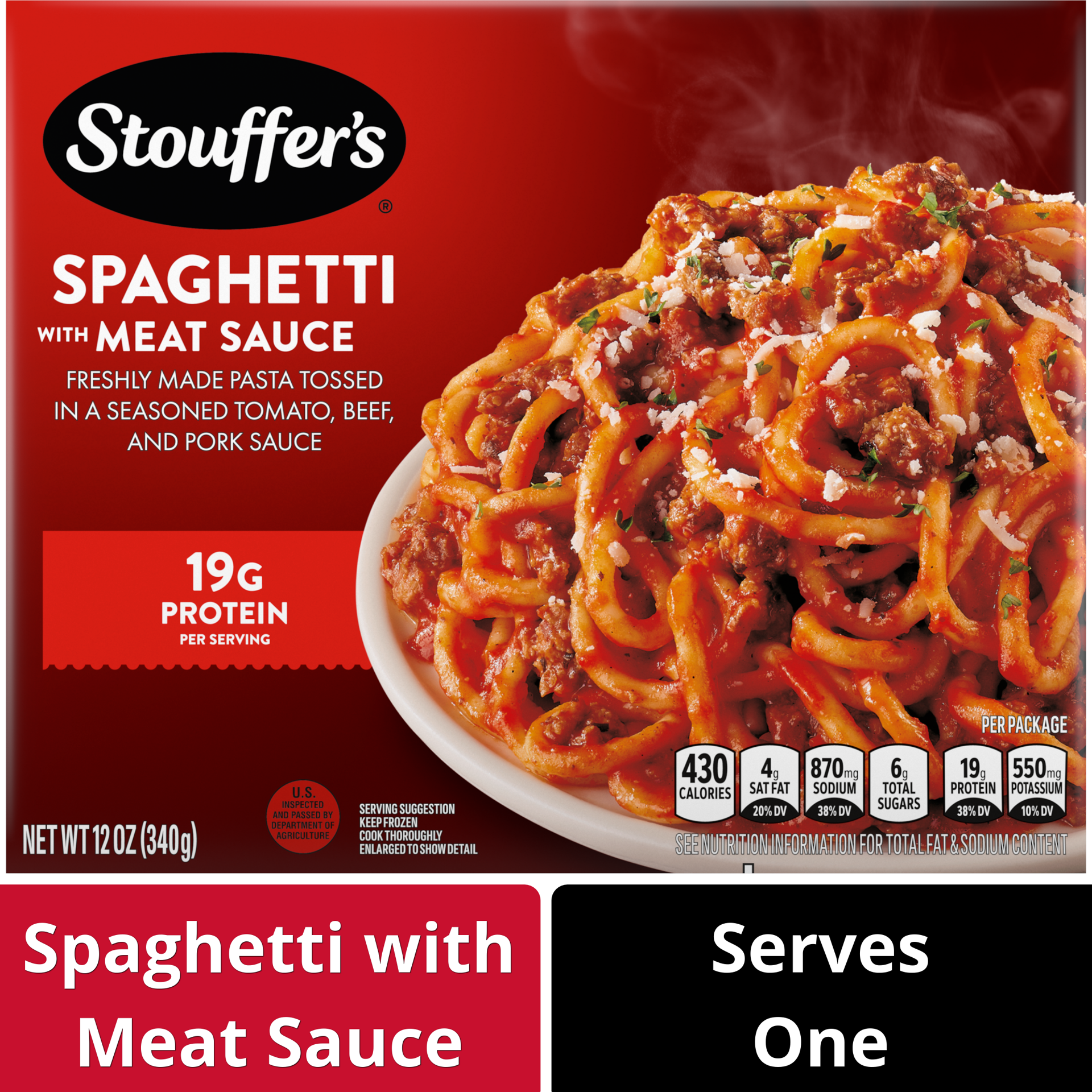 slide 1 of 12, Stouffer's Spaghetti with Meat Sauce Frozen Meal, 12 oz