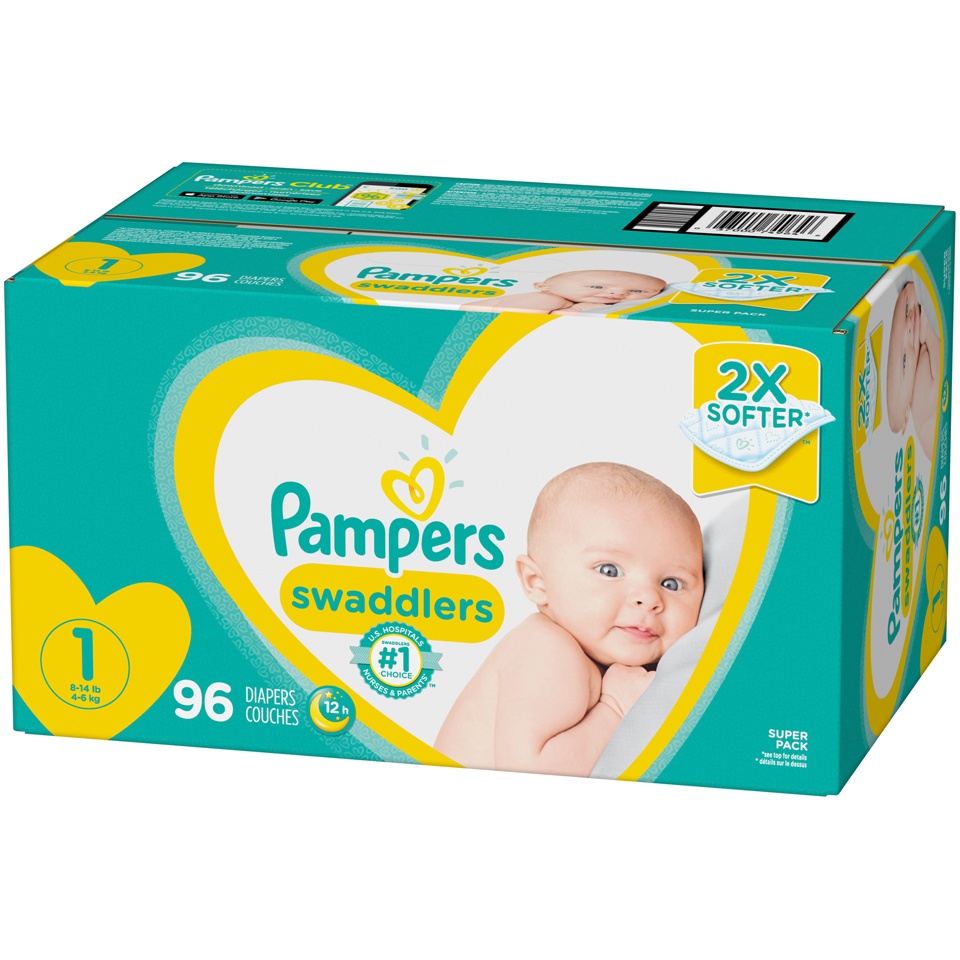 slide 3 of 3, Pampers Swaddlers Newborn Diapers Size 1 96 Count, 96 ct