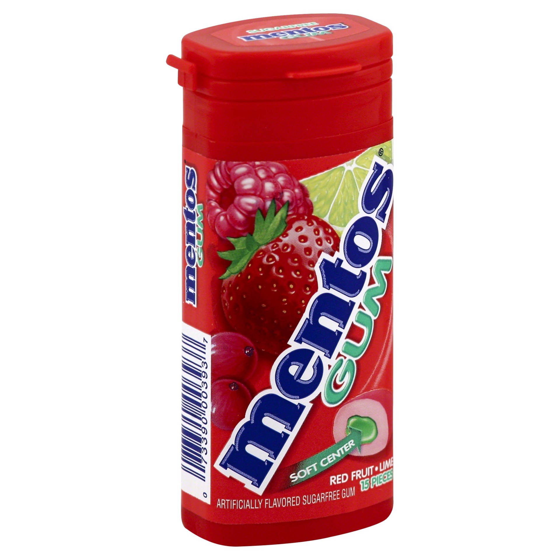 slide 1 of 9, Mentos Sugarfree Gum Red Fruit Lime, 15 ct