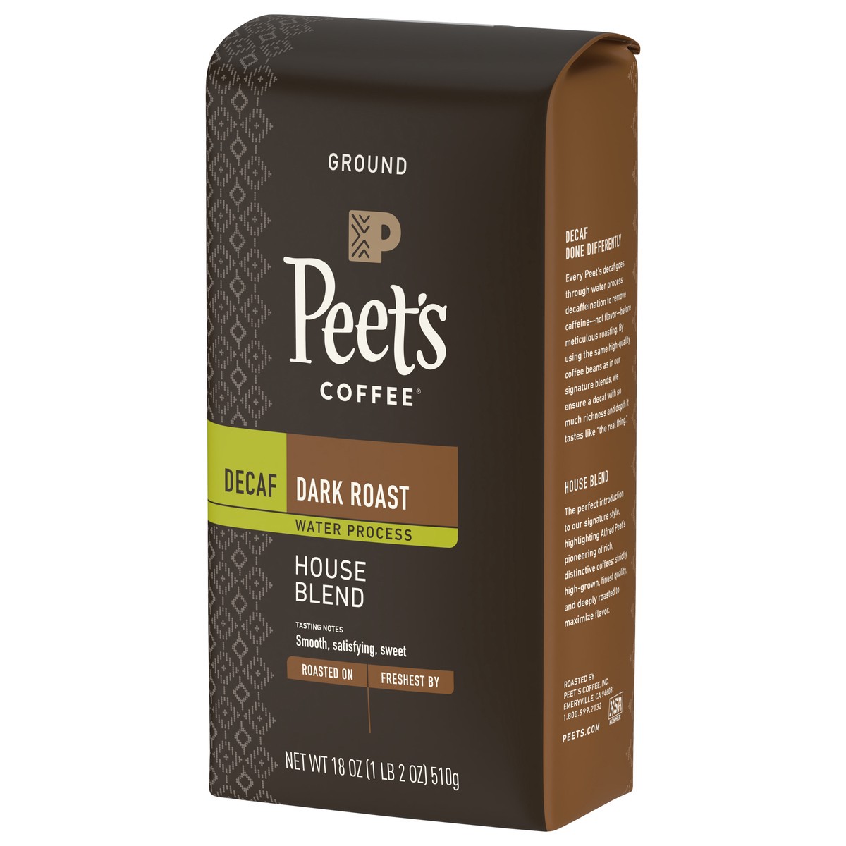 slide 8 of 9, Peet's Coffee Decaf Dark Roast Ground House Blend Coffee - 18 oz, 18 oz