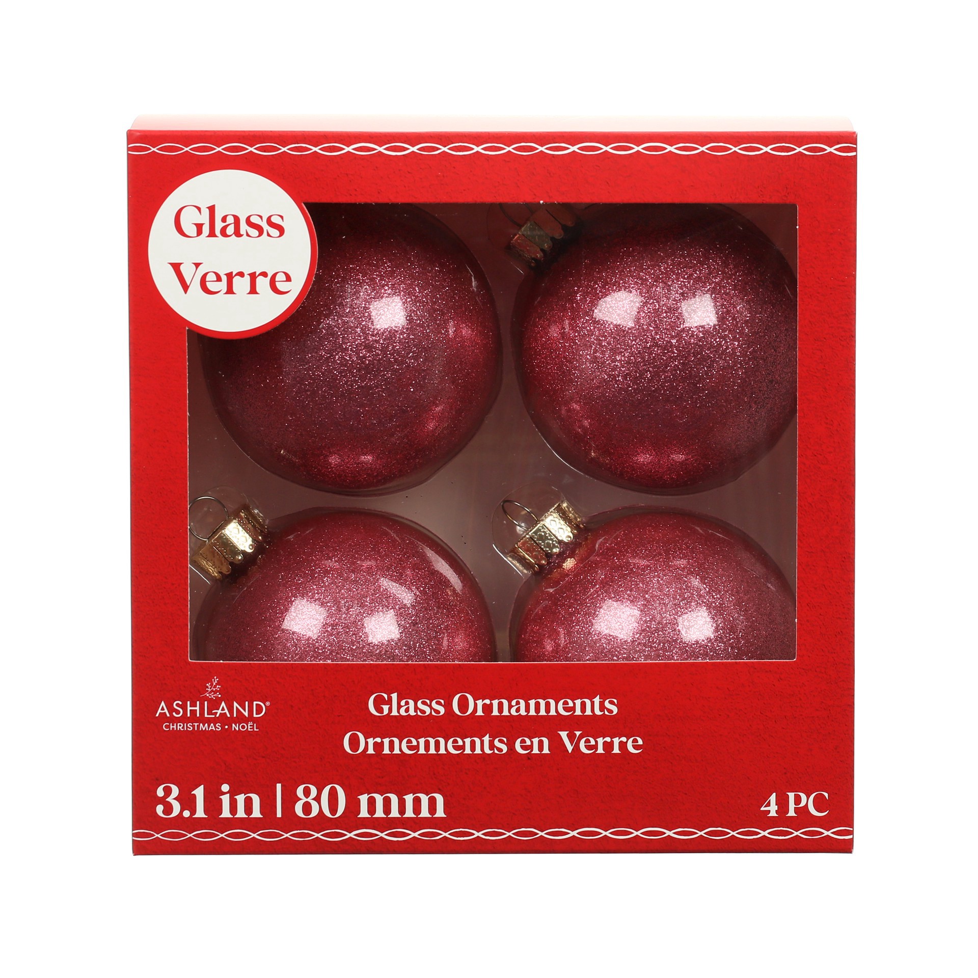 slide 3 of 3, 4 Pack 3.1" Glitter Glass Ball Ornaments By Ashland, 4 ct