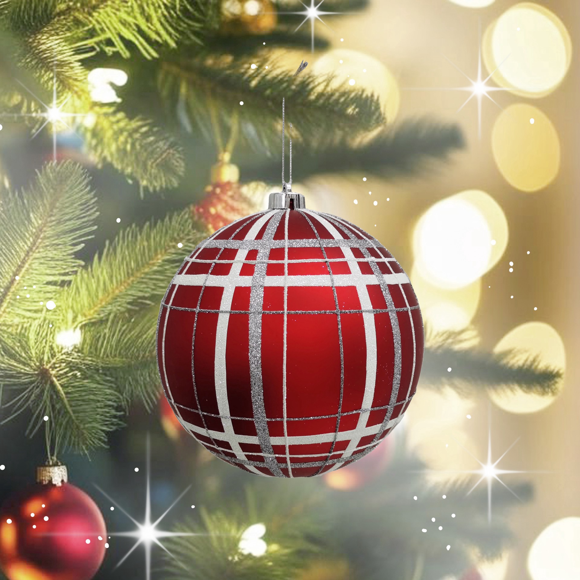 slide 2 of 3, 8.25" Red & Silver Glitter Jumbo Ball Ornament By Ashland, 8.25 in