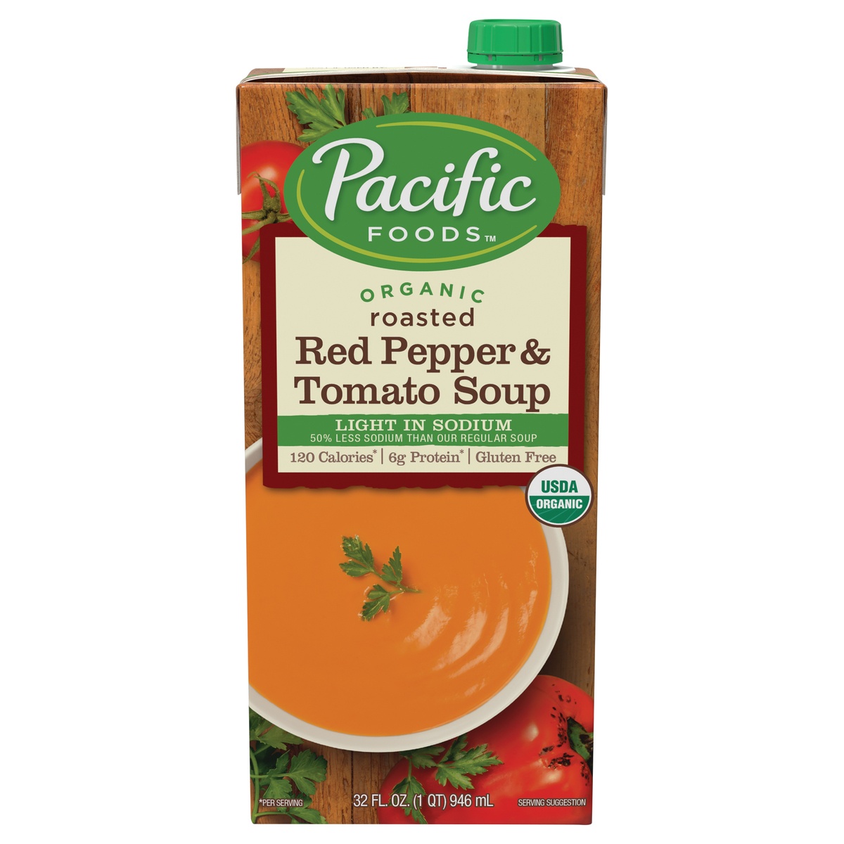 slide 1 of 1, Pacific Foods Organic Light In Sodium Roasted Red Pepper & Tomato Soup, 32 fl oz