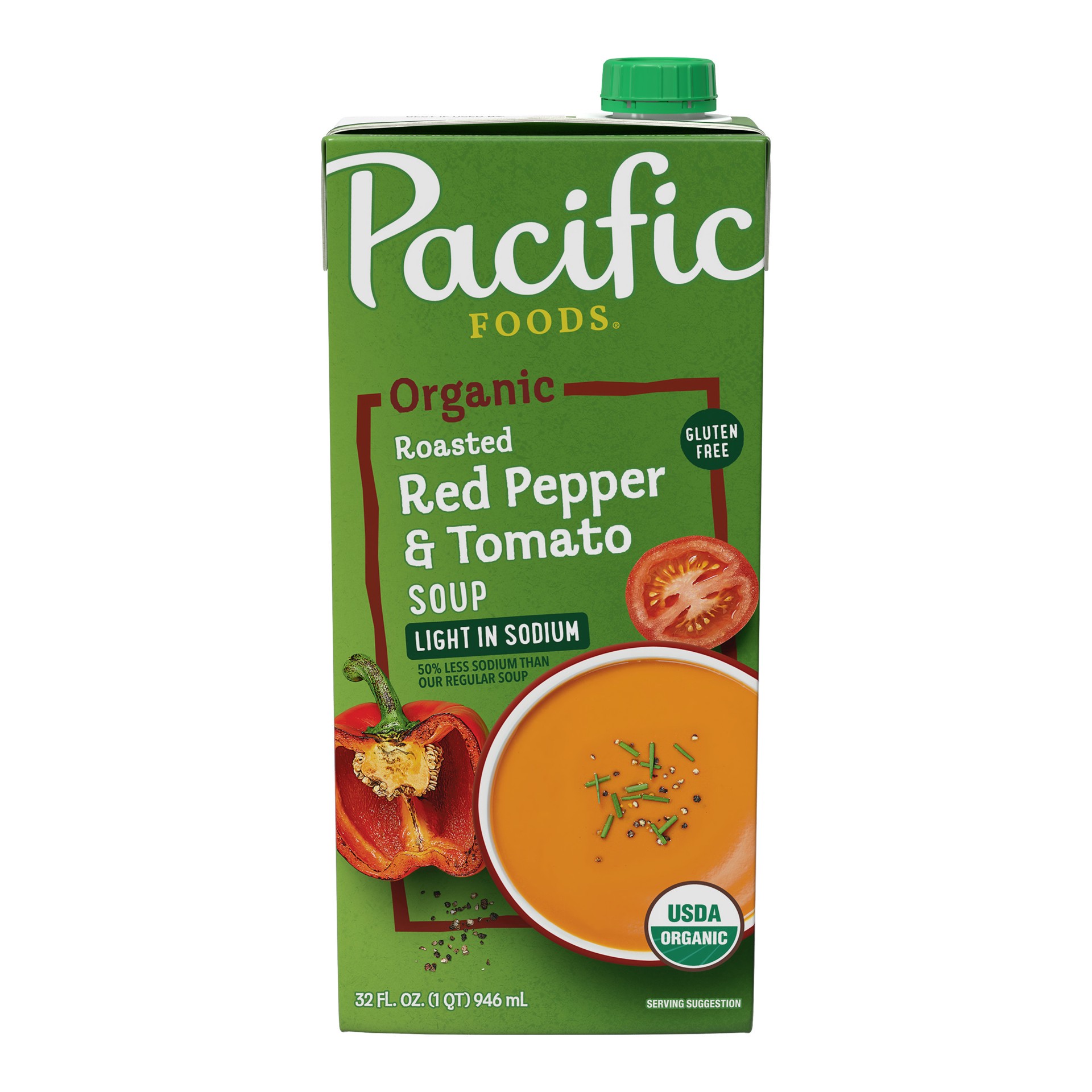 slide 1 of 5, Pacific Foods Organic Light in Sodium Roasted Red Pepper and Tomato Soup, 32 oz Carton, 32 oz