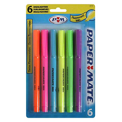 slide 1 of 1, Paper Mate Highlighters Assorted Fluorescent Colors, 6 ct