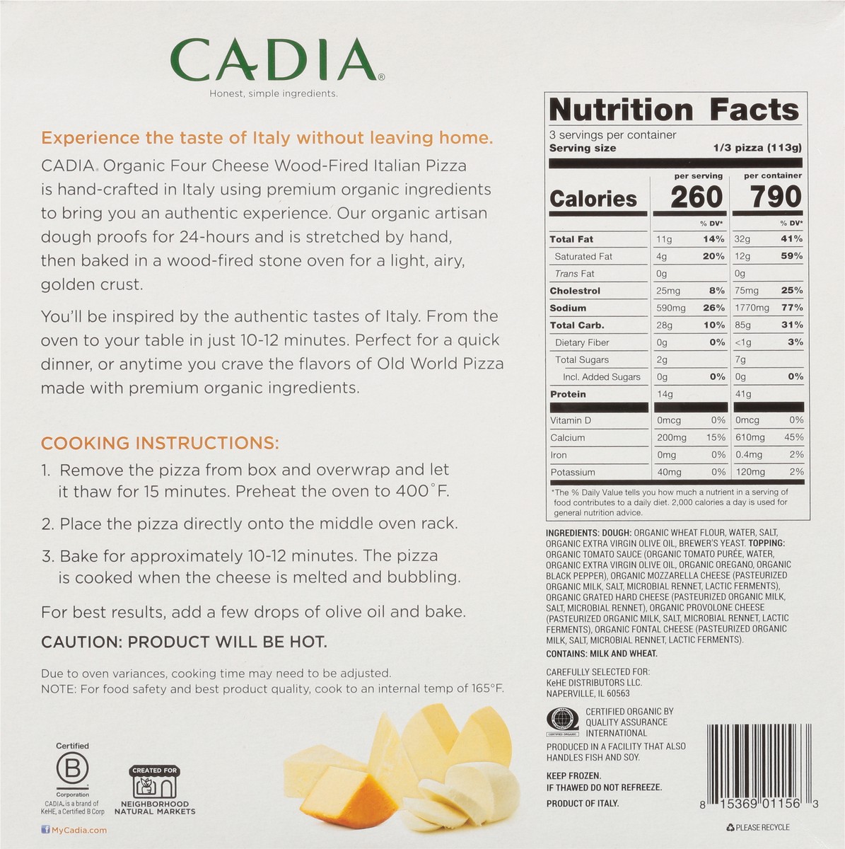 slide 11 of 14, Cadia Wood-Fired Organic Four Cheese Italian Pizza 12 oz, 12 oz