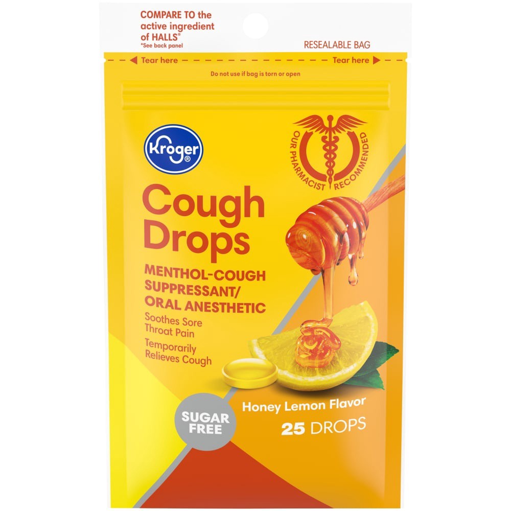 slide 3 of 3, Kroger Honey Lemon Cough Drops, 25 ct