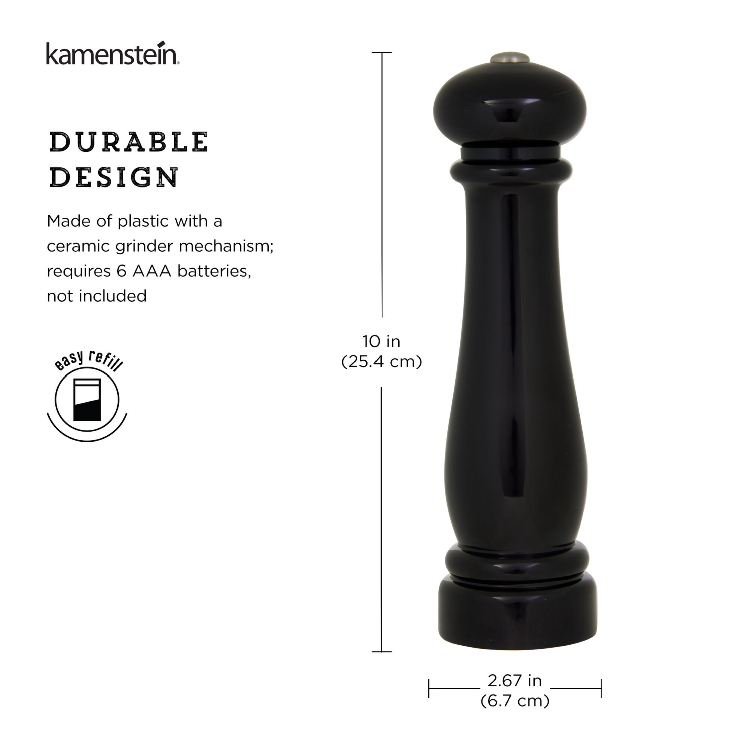 slide 1 of 2, Kamenstein Battery Grinder Black 10IN, 1 ct