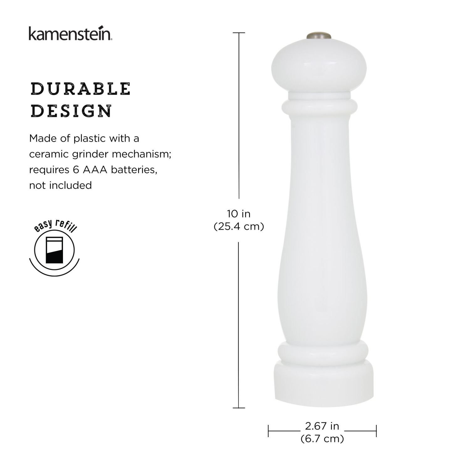 slide 1 of 2, Kamenstein Battery Grinder White 10IN, 1 ct