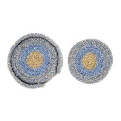 Kamenstein Round Cotton Coaster Set with holder Blue 4pc