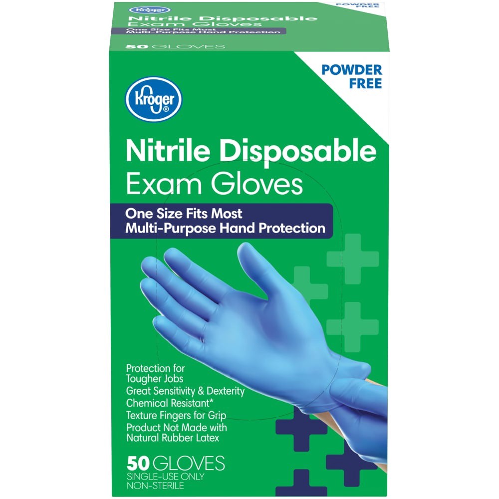 slide 1 of 6, Kroger Powder-Free Nitrile Disposable Exam Gloves, 50 ct