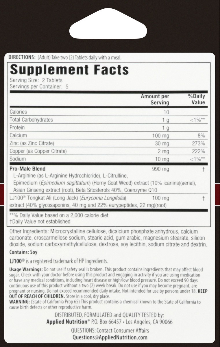 slide 4 of 13, Applied Nutrition Pro-Male Tablets Testosterone Primal-Male 10 ea, 10 ct