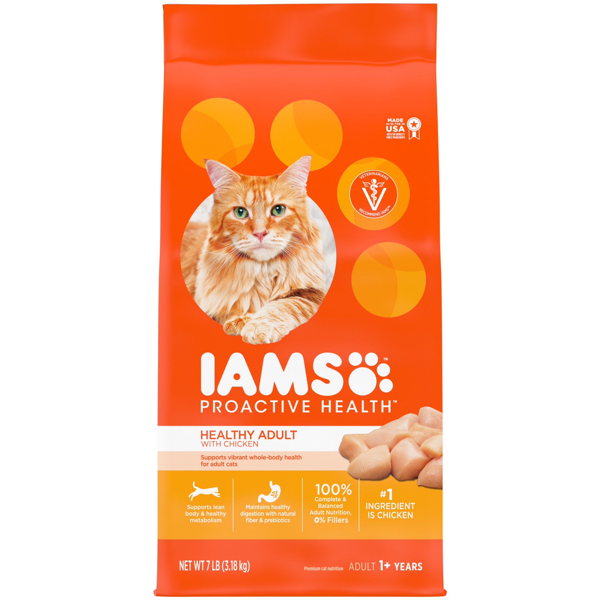 slide 1 of 7, Iams Proactive Health Adult Healthy Dry Cat Food With Chicken Cat Kibble, 7 lb